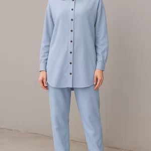 Buttoned Trousers Shirt Linen Suit