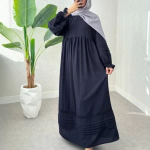 Pieced Elastic Sleeve Linen Dress