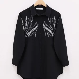 Long Shirt with Sequined Front