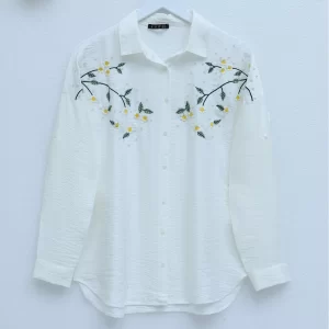 Daisy Embroidered Pearl Sprinkled Shirt