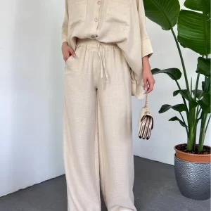 Double Pocket Half Batwing Sleeve Casual Shirt Set